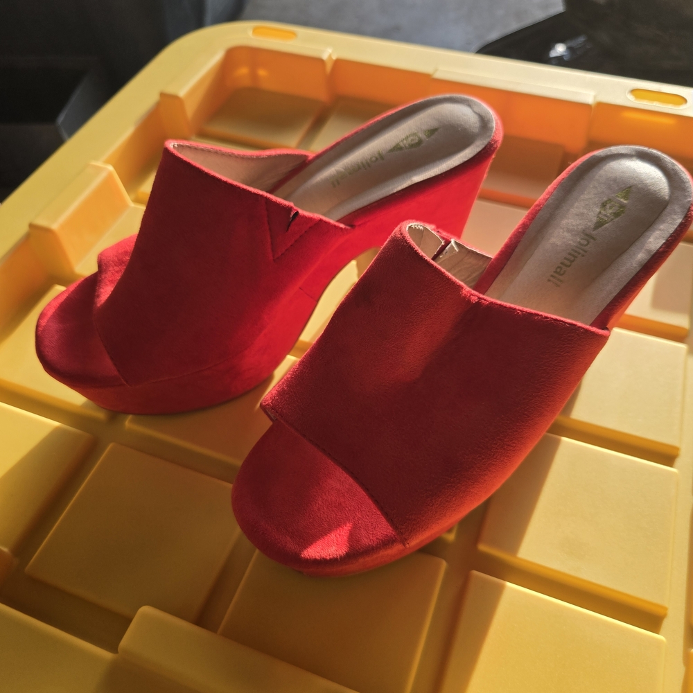 SHEIN Vibrant Red Open-Toe Heels